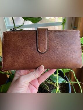 Brown Leather Women’s Wallet with Snap Closure 2 Zipper Pockets Many
CC Slots